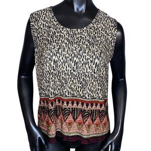 Pleat Pleat By Rafael Sleeveless Blouse Women Size Large Animal Print Round Neck